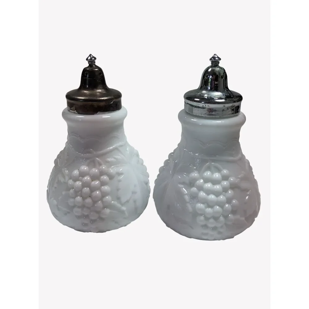 Imperial Milk Glass Grape Vine Salt & Pepper Shakers Larger Size Vintage 1950s